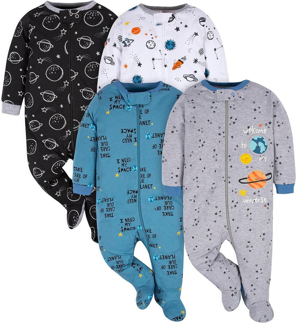 Gerber Baby Boys 4 Pack Sleep 'N Play Footie (0-3 Months, Space)