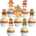 AnyDesign 48Pcs Christmas Cupcake Toppers with Sticks and Glue Point 7 Design Gingerbread Man Cupcake Toppers Cute Xmas Food Picks for Christmas Birthday Party Supplies Dessert Decorations