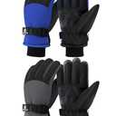 Wenouy 2 Pairs Kids Winter Gloves Waterproof Snow Ski Gloves for Boys Girls Warm Adjustable Accessories for Cold Weather Dark Blue, Dark Gray, 6-8 Years