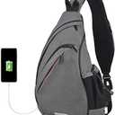 mixi Sling Bag Men Backpack Unisex One Shoulder Bag Hiking Travel Backpack Crossbody with USB Port for Men Women Versatile Casual Daypack-17 inch,Gery