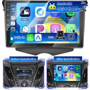 [4+64G] Hikity Android 15 Car Stereo for Hyundai Veloster 2011 2012 2013 2014 2015 with Wireless Carplay Android Auto, 9 Inch Touch Screen Radio with Mirror Link Bluetooth WiFi Backup Cam SWC
