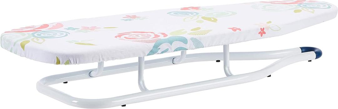 Amazon Basics Foldable Space Saving Ironing Board Tabletop with Non-Slip Feet, 77x29 cm, White, Floral