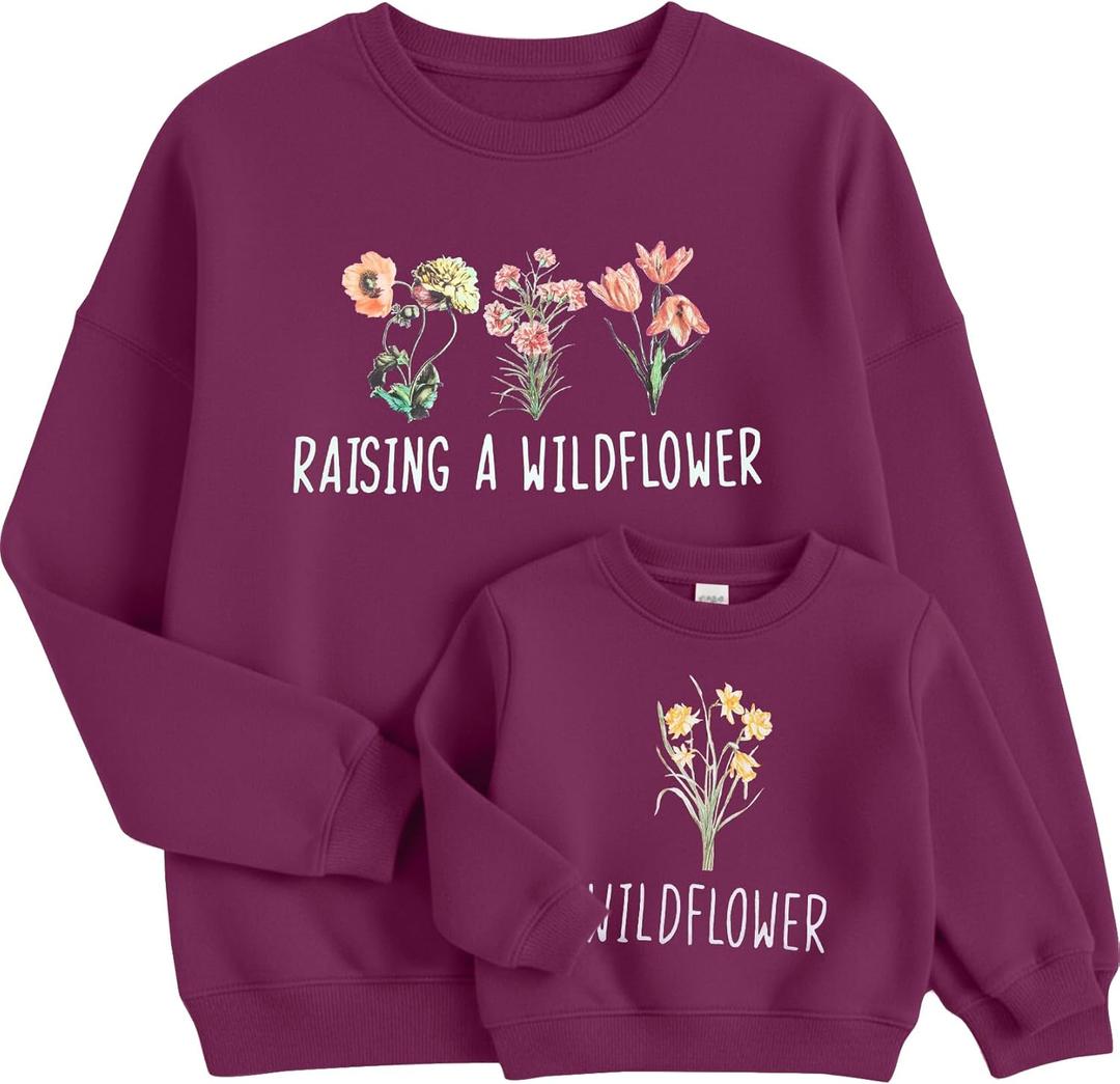 Raising A Wildflower Sweatshirt Mom Toddler Matching Outfits Mommy And Me Matching Shirt Mother Daughter Son Tops (Purple, L)