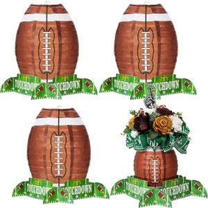 Mudder 4 Pcs Football Paper Lantern Sports Fan Party Decor Table Centerpiece Decoration Set Soccerball Game Lantern with Stand Pieces for Game Day Tailgates Stadium Party Supply,12 Inches (Brown)