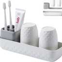 Toothbrush Holder for Bathrooms, Toothbrush Organizer Countertop for Toothbrush Storage, Toothbrush and Toothpaste Holders Set with 3 Slots, Tooth Brushing Cup Caddy for Family-White