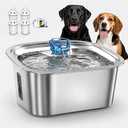 PETNF 2.4-Gallon Stainless Steel Dog Water Fountain for Large Dogs, Dog Water Bowl Dispenser with 4 Filters, Visible Water Window, Quiet Pump & LED Low-Water Indicator