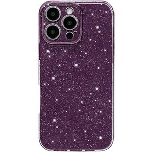 Hython Case for iPhone 16 Pro Case Glitter Cute Sparkly Shiny Bling Sparkle Phone Cases 6.3", Thin Slim Fit Soft TPU Bumper Shockproof Rubber Protective Cover for Women Girls Girly, Deep Purple