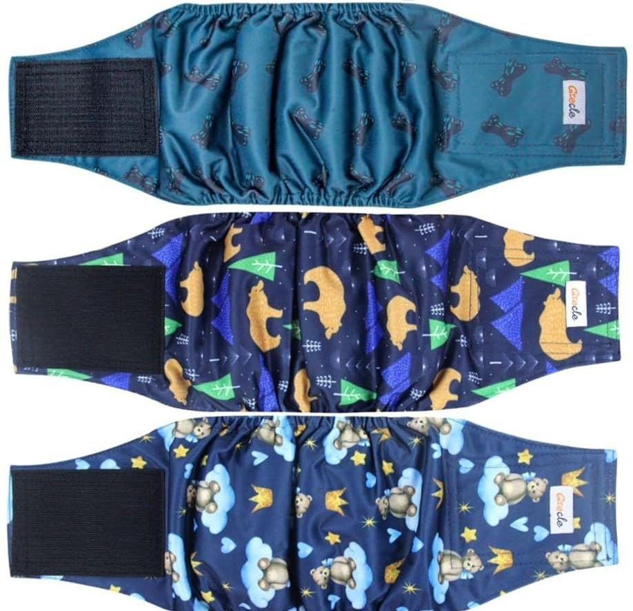 3 Pack Dog Diapers Male, Premium Belly Bands for Male Dogs, High Absorbing Male Dog Pee Wraps for Doggie in Incontinence or Excitable Urination and Training S (Animal)