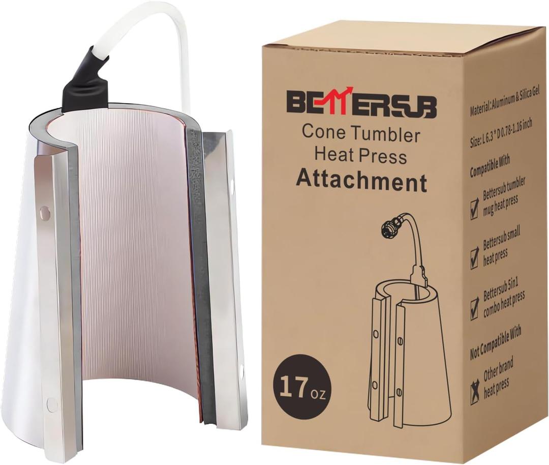 BetterSub Mug Cup Press Heating Transfer Attachment Silica Gel 110V for Heat Press Machine Sublimation Conical (Silver Conical 17oz)