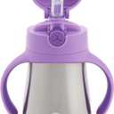 Munchkin Cool Cat Sippy Cup with Straw for Toddlers, Stainless Steel Straw Cup, 8 Ounce, Purple