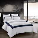 OSVINO Hotel Duvet Cover Set Queen Size 3Pcs Microfiber Navy Line Pattern Bedding Collection Ultra Soft Breathable Duvet Cover with Pillowcases