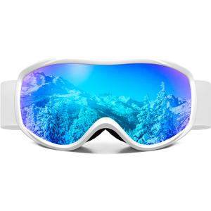 FMY Snowboard/Ski Goggles for Adult,Over Glasses Anti Fog UV Protection Skiing Goggles for Men Women Youth (White/White Ice Blue)