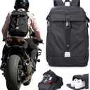 Backpack for Motorcycle Riders, Waterproof Large Capacity Backpack with Holder, Helmet Bag for Storage Hiking Cycling, Motorcycle Backpacks Motorcycle Riders Accessories for Men Women