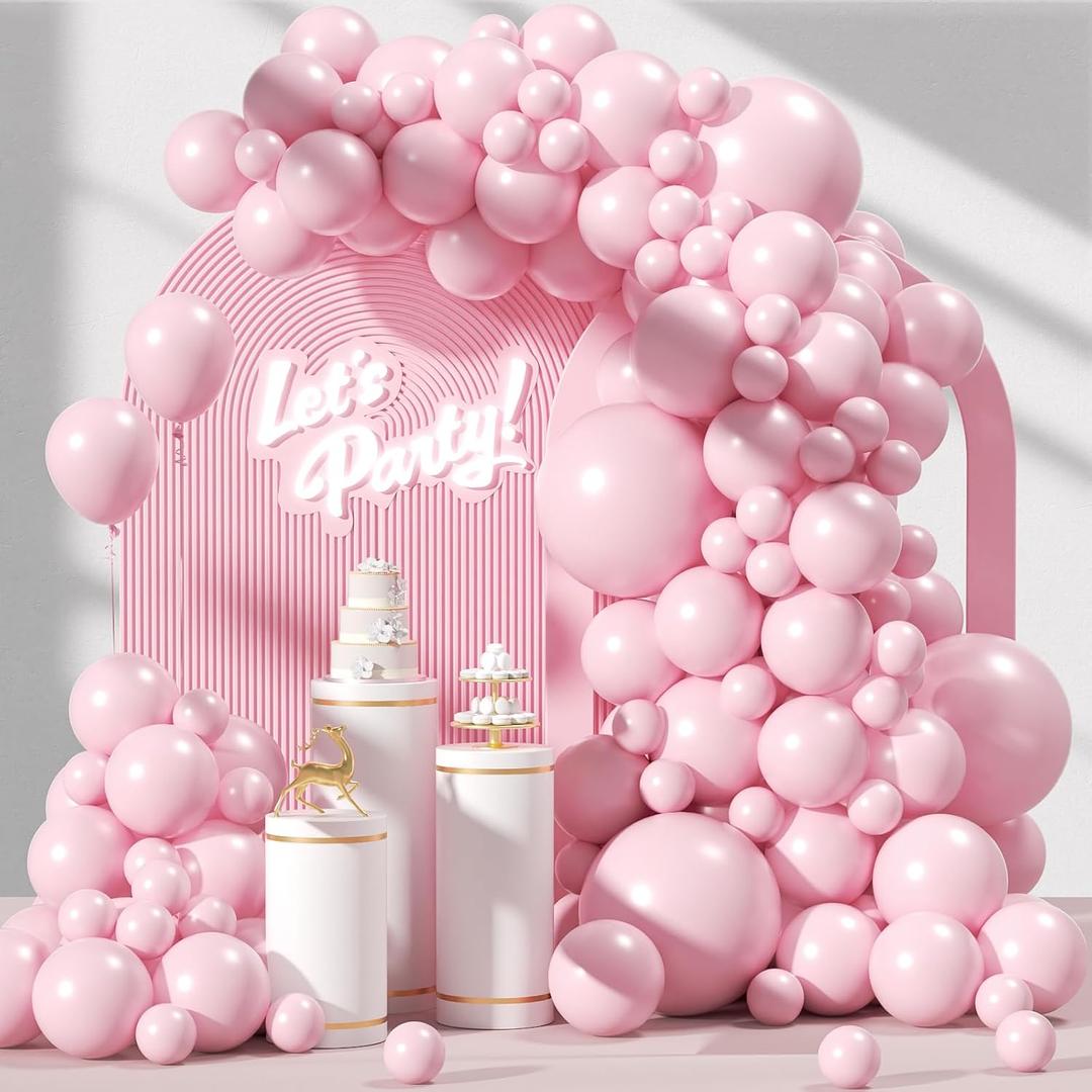 Awenztech 120pcs Light Pink Balloon Arch Kit, 18 12 10 5 inch Pastel Pink Latex Balloons Different Sizes Baby Pink Balloon Garland for Bridal Baby Shower Gender Reveal Birthday Party Decorations