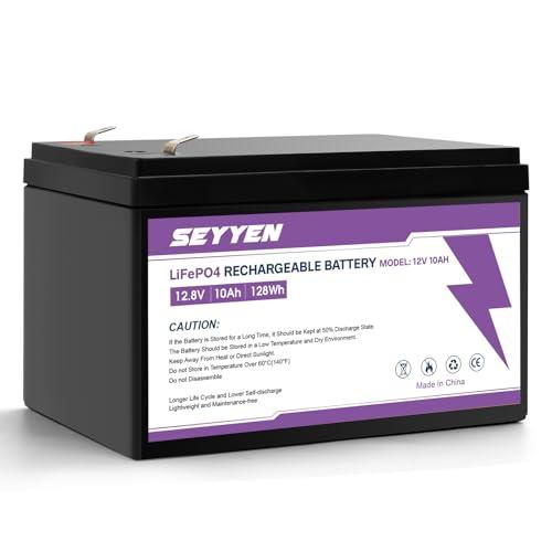 seyyen 12V 10Ah LiFePO4 Battery, Rechargeable Lithium Iron Phosphate Battery, 2000+ Cycles,10-Year Lifetime,Suitable for Fish Finder,Solar/Wind Power, Lighting, 2 Pack