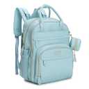 BabbleRoo Leather Diaper Bag Backpack - Baby Essentials Travel Baby Bag, Multi function, Waterproof, with Changing Pad, Stroller Straps & Pacifier Case  Unisex, Powder Blue (Vegan Leather  Powder Blue)