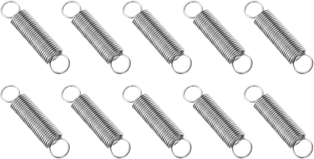 PATIKIL Extension Spring, 10pcs Wire Diameter 0.03", OD 0.31", Free Length 1.2" 304 Stainless Steel Dual Hook Tension Springs for Lawn Tractor Home Repairs DIY, Silver