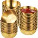 50 PCS Round Golden Sauce Bowls, 2.4 x 1 in Stainless Steel Dipping Sauce Cups, Small Metal Ramekinsr, Reusable Bowls for Dips, Appetizers, Condiments, Soy Sauce, Facial Bowl for Esthetician Use