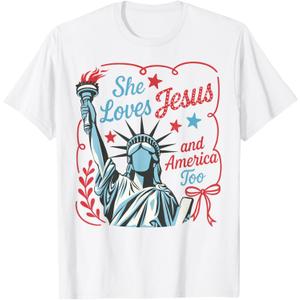 4th Of July She Loves Jesus And America Too Christian Faith T-Shirt (Small)
