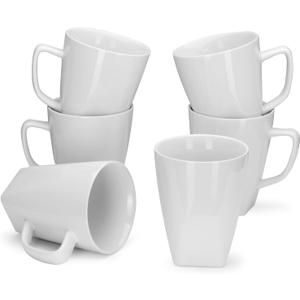 Miicol Porcelain Coffee Mugs Set of 6, Large Coffee Cups 14 oz, White Tea Cups, Ceramic Mugs for Latte, Cappuccino, Milk, Cocoa, Square Bottom, Microwave & Dishwasher Safe