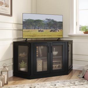 Panana Corner TV Stand - 47 Inch Media Console with 4 Doors and Shelves, Living Room Storage Entertainment Center for TVs up to 51 Inch (Black), Onesize