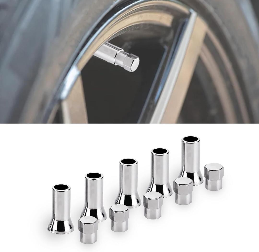 HAOBO TR414 - Universal TPMS Chrome Valve Stem Sleeve Covers and Cap Dress Up Kit- Set of 5, FITS All TPMS Rubber Valve Stems for All Make and Model Cars and Trucks with TPMS Sensors
