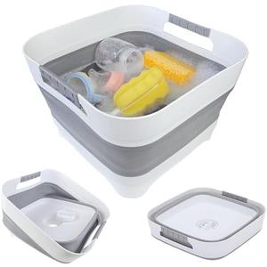 GIMWA 2.6 Gal(10L) Collapsible Wash Basin for Baby Bottles, Gray Space-Saving Collapsible Dish Basin with Drain Plug for bottle washing, Collapsible Bucket for RV Kitchen Essentials