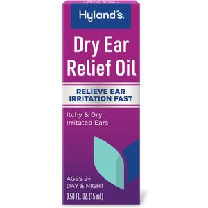 Hyland's Dry Ear Relief Oil, Relieve Ear Irritation Fast, for Itchy and Dry Irritated Ears, Ages 2 and up, Day and Night Drops, 0.5 Ounce
