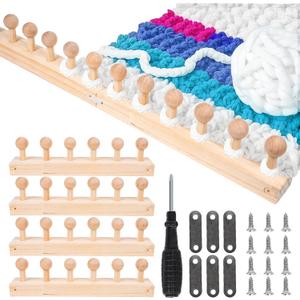 40" Chunky Blanket Loom for Beginners Wooden Round Chunky Knitting Loom with Anti-Slip Pegs, Pine Wood DIY Weaving Kit for Stress Relief, Parent-Child Craft, Gift Making & Elderly Hand Training