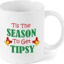 Tis the Season to Get Tipsy Coffee Mug, 11Oz Coffee Cup Gift, Unique Holiday Wedding Gifts for Family Friends Men Women Sister (White)