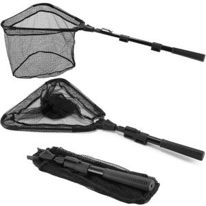 Fishing Net with Handle, Telescoping & Folding Fish Net for Easy Transport & Storage, Durable Freshwater & Saltwater Fishing Gear for Kids & Adults, Compact & Portable Design (40'' Telescopic handle-Black)