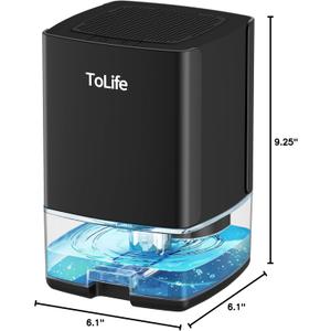 ToLife Dehumidifiers for Home 30 OZ Water Tank with Auto-Off 500 sq.ft Portable Small Dehumidifier for Bathroom Bedroom RV Closet Room 7 Colors LED Light, Black