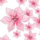 WILLBOND 36 Pcs 3 Size Christmas Poinsettia Christmas Tree Flowers Glitter Faux Flowers Decoration Artificial Poinsettia Ornaments for New Year Home Outdoor Decoration(3/4/ 6 Inch,Pink)