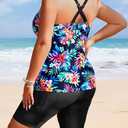 Plus Size Tankini with Shorts - Women Two Piece Bathing Suit Top Tummy Control Swimwear Bottom, XL