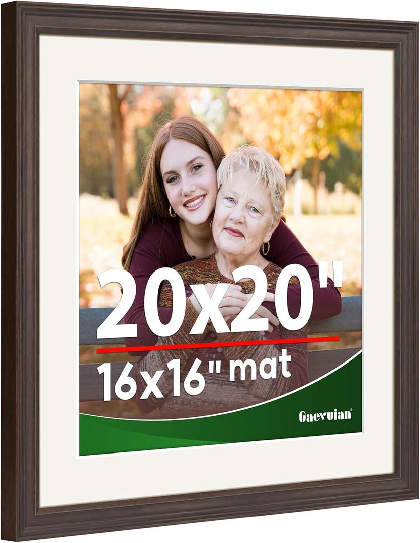 20x20 Frame, High Definition Plexiglass for 20x20 Picture Frame with 16X16 mat, Vintage 20 x 20 Frame Rustic Distressed Pattern, Wall Mount Display, Brown 1Pack