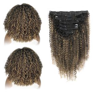 ABH AMAZINGBEAUTY HAIR Kinkys Curly Clip in Hair Extensions 3C and 4A Double Wefts Real Remy Human Hair Curly Clip ins for African Americans 120 Grams, #1BT1BP27 Rooted Highlight Blonde Color 16 Inch