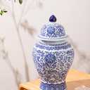 Blue and White Ginger Jars for Home Dcor, Chinoiserie Porcelain, Ginger Jar Vase Decor, Good Ideal for Room,Office Decoration,15" H