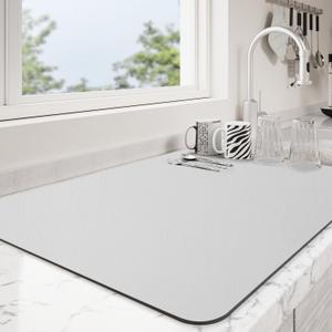Ecotrim - Dish Drying Mat for Kitchen Counter | Coffee Bar Mat for Countertops | Heat Resistant Drainer Mat with Non-slip Rubber Backed | Hide Stain Kitchen Absorbent Draining Mat | Light Grey 16"x24"