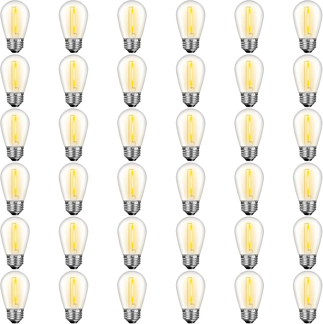 36 Pack S14 LED Bulbs for Outdoor String Lights, Shatterproof Replacement Edison Bulbs for Patio String Lights Outdoor Waterproof, Warm White 2200K, Dimmable, E26 Standard Base