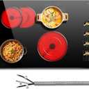 Hobsir 30 Inch Electric Cooktop, Knob Control Built-in Electric Stove with 4 Burners, 30 in Ceramic Stove Top Burner, Cooktop with Glass Protection Metal Frame, 220-240v 6700W, Hard Wired(No Plug)