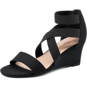 DREAM PAIRS Women's Elastic Ankle Strap Low Wedge Sandals Comfortable Dressy Heels for Summer Formal and Special Occasions, 11