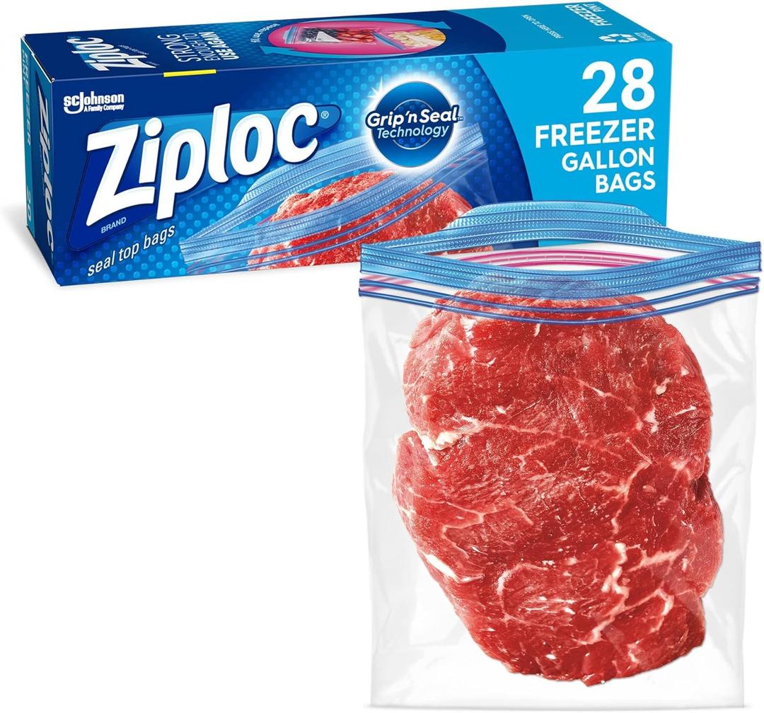 Ziploc Gallon Food Storage Freezer Bags, Grip 'n Seal Technology for Easier Grip, Open, and Close, 28 Count