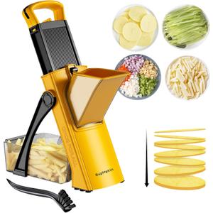 SupMaKin Upgrade Safe Mandoline Slicer, Multi Vegetable Chopper, Potato Slicer, Vegetables Slicer Onion Chopper Fry Cutter, Kitchen Chopping Artifact (Yellow)