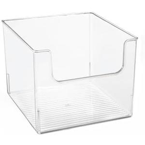 mDesign Square Plastic Toy Storage Organizer Bin with Labels - Open Front Container Boxes for Organizing Drawers, Dressers, Cubbies or Closet - Ligne Collection - Includes 4 Bins + 24 Labels - Clear (10 x 10 x 8 (Pack of 4))