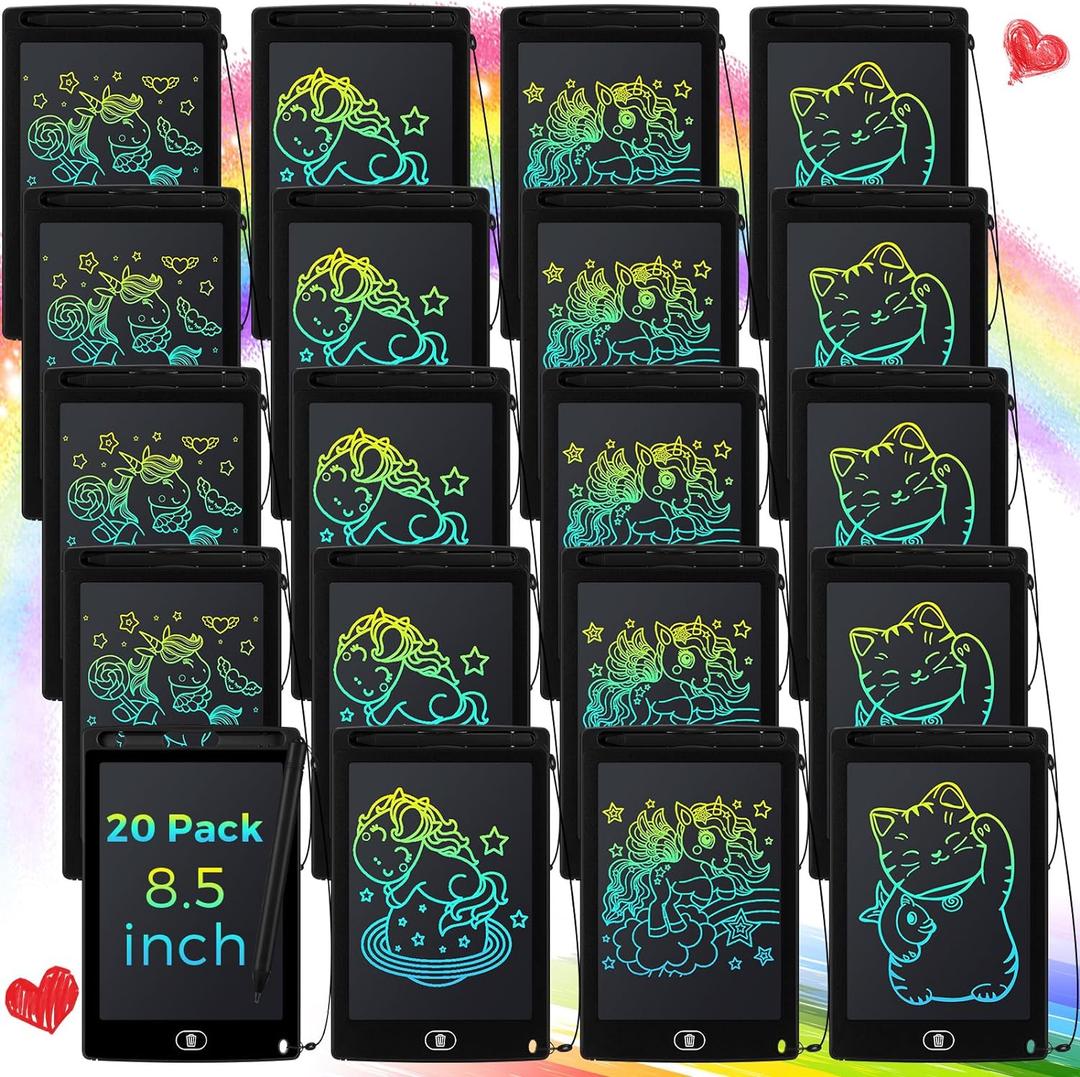 Zhehao 20 Pack LCD Writing Tablet for Kids: 8.5 Inch Colorful Drawing Doodle Boards - Reusable Erasable Doodle Board Educational Learning Toys Gifts for Toddlers Ages 3-8 Party Favors (Black,Cute)