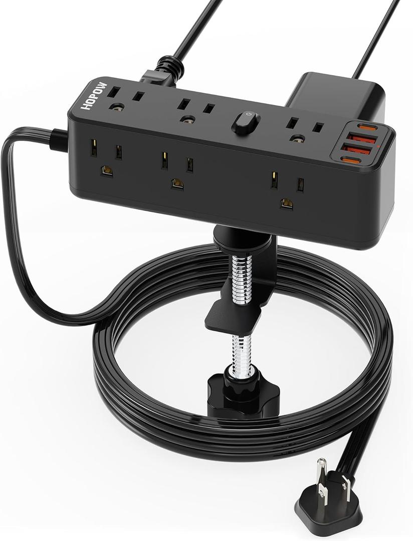 Desk Clamp Power Strip, Desktop Edge Mount Charging Station with 9 AC Outlets 4 USB (2 USB C), Fit 2.75" Tabletop, Under Desk Surge Protector 1700J, 10 Ft Extension Cord for Home Office, Black
