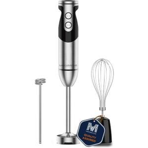 Megawise High-Power Hand Blender  400W Max Power with Versatile 3-in-1 Attachments (Blending Shaft, Whisk, Chopper); Ergonomic Design with Adjustable Speed Control; Easy to Clean and Maintain (Black)