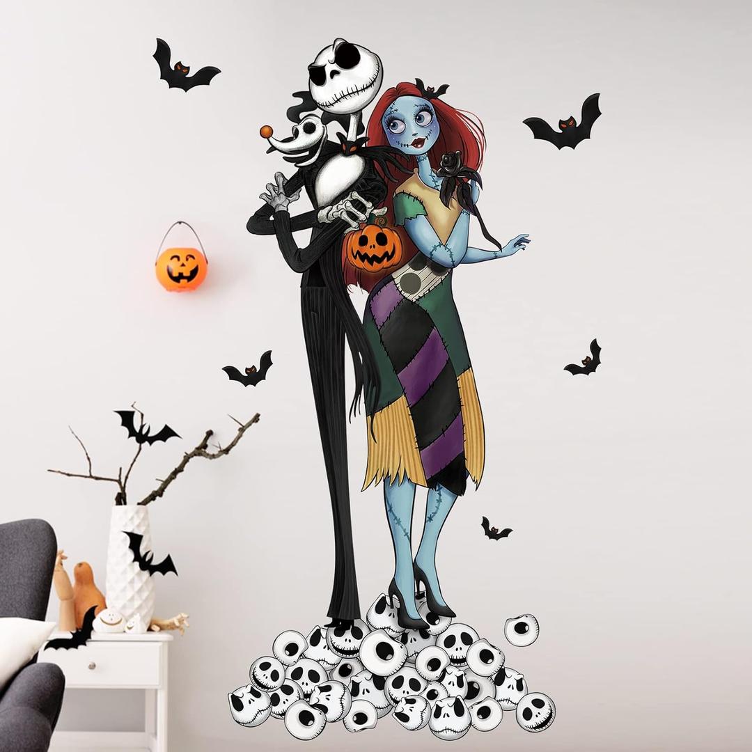 Mfault Halloween Nigh.tmare BEF.ore Christmas Wall Decals Stickers, Skull Bat Spooky Decorations Bedroom Art, Holiday Party Supplies Living Room Home Kitchen Decor