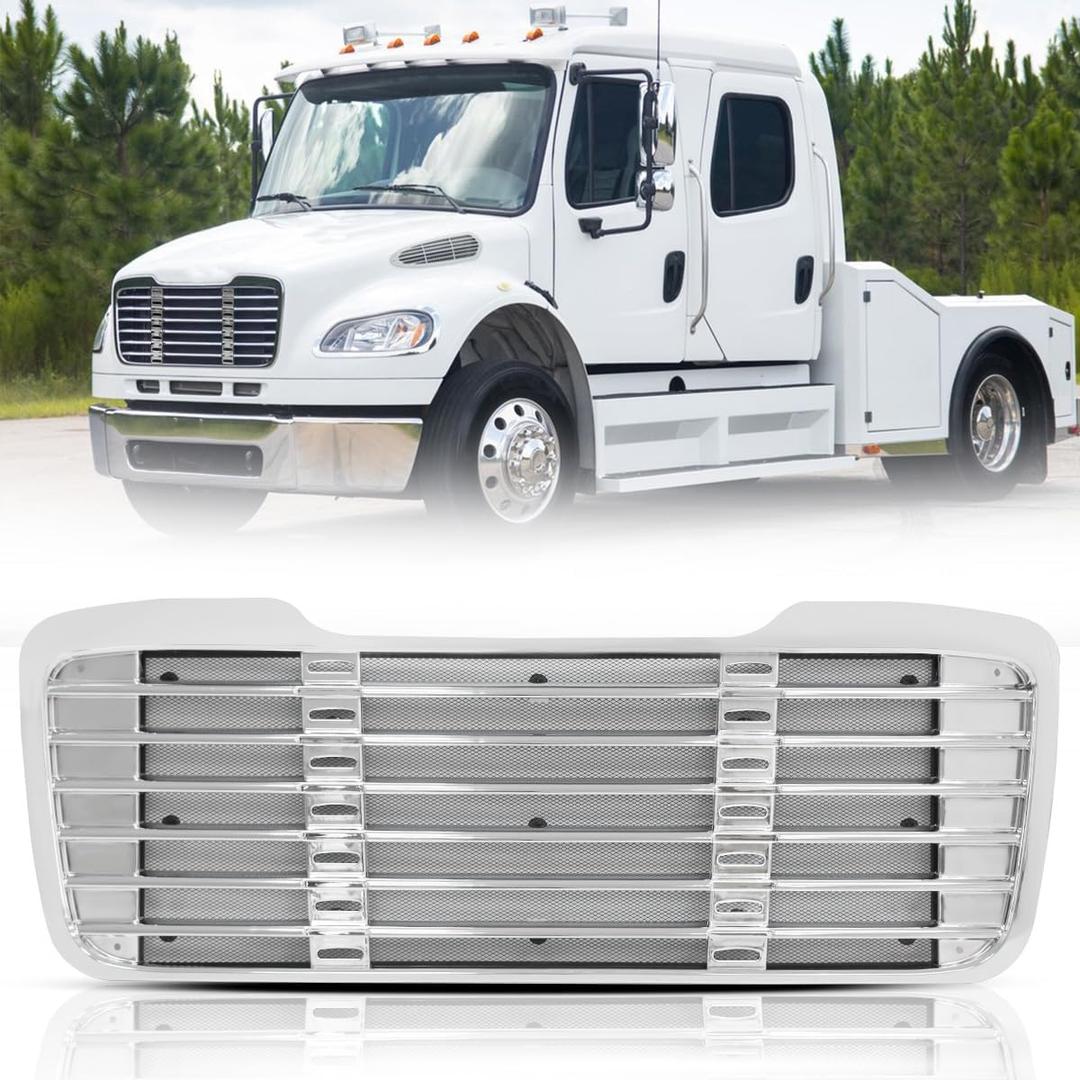 Silver Painted Front Hood Radiator Grille with Bug Screen Compatible With Freightliner M2 2004-2013