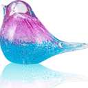5.5" Hand Blown Glass Blue Bird Figurine Glass Pink and Blue Birds of Happiness Statue Crystal Animal Sculpture Decorative Ornaments for Home Decoration,Birthday Present,Women Gift for Christmas